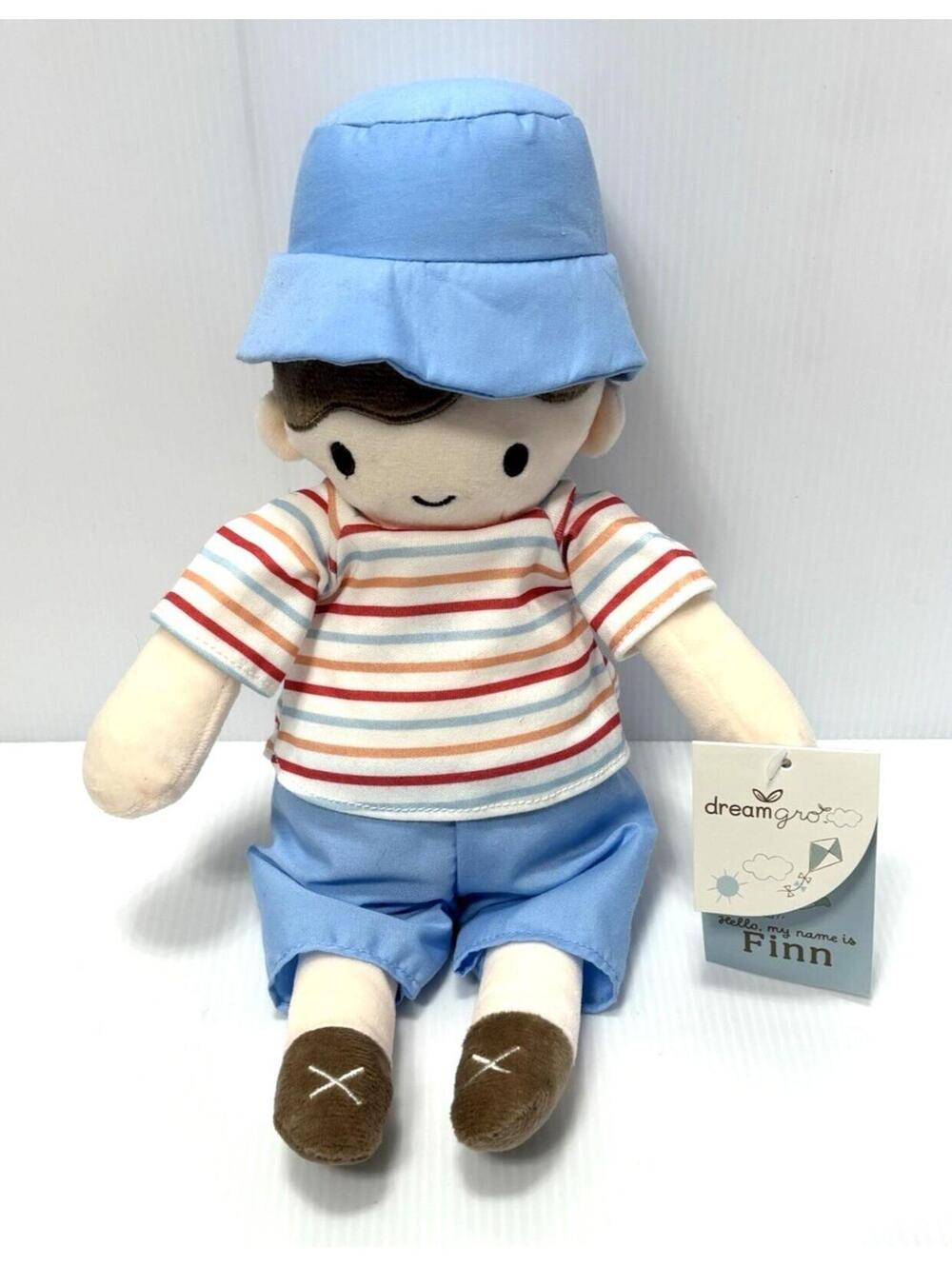 Dreamgro Finn Plush Doll Stuffed Toy Boy Striped Shirt Blue Bucket Hat NWT